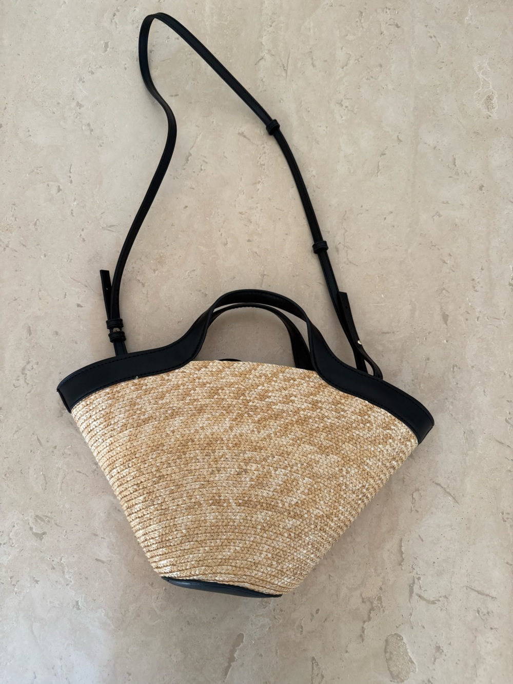 Mango MNG Natural fibre basket bag Black Trim - Picture 3 of 6